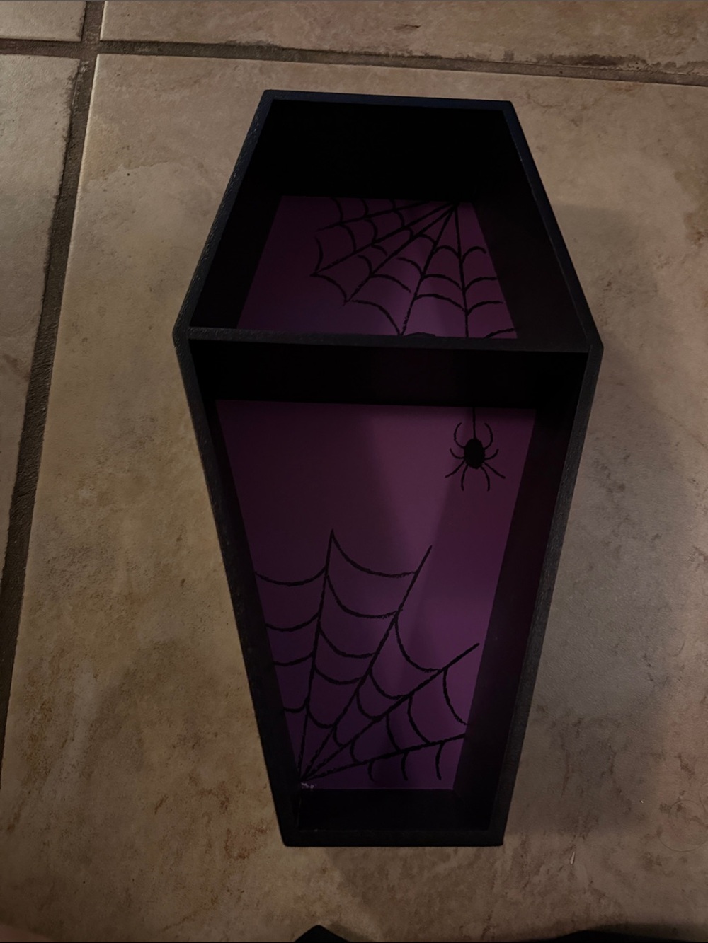 Halloween Coffin Wall Shelf - Black Frame with Purple Interior